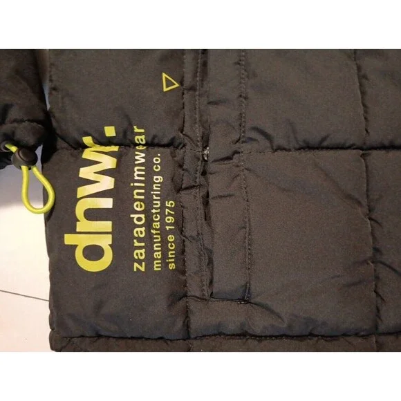 Zara Long Puffer Coat Jacket Black Green Quilted Medium Snow Cold Winter - Picture 11 of 12